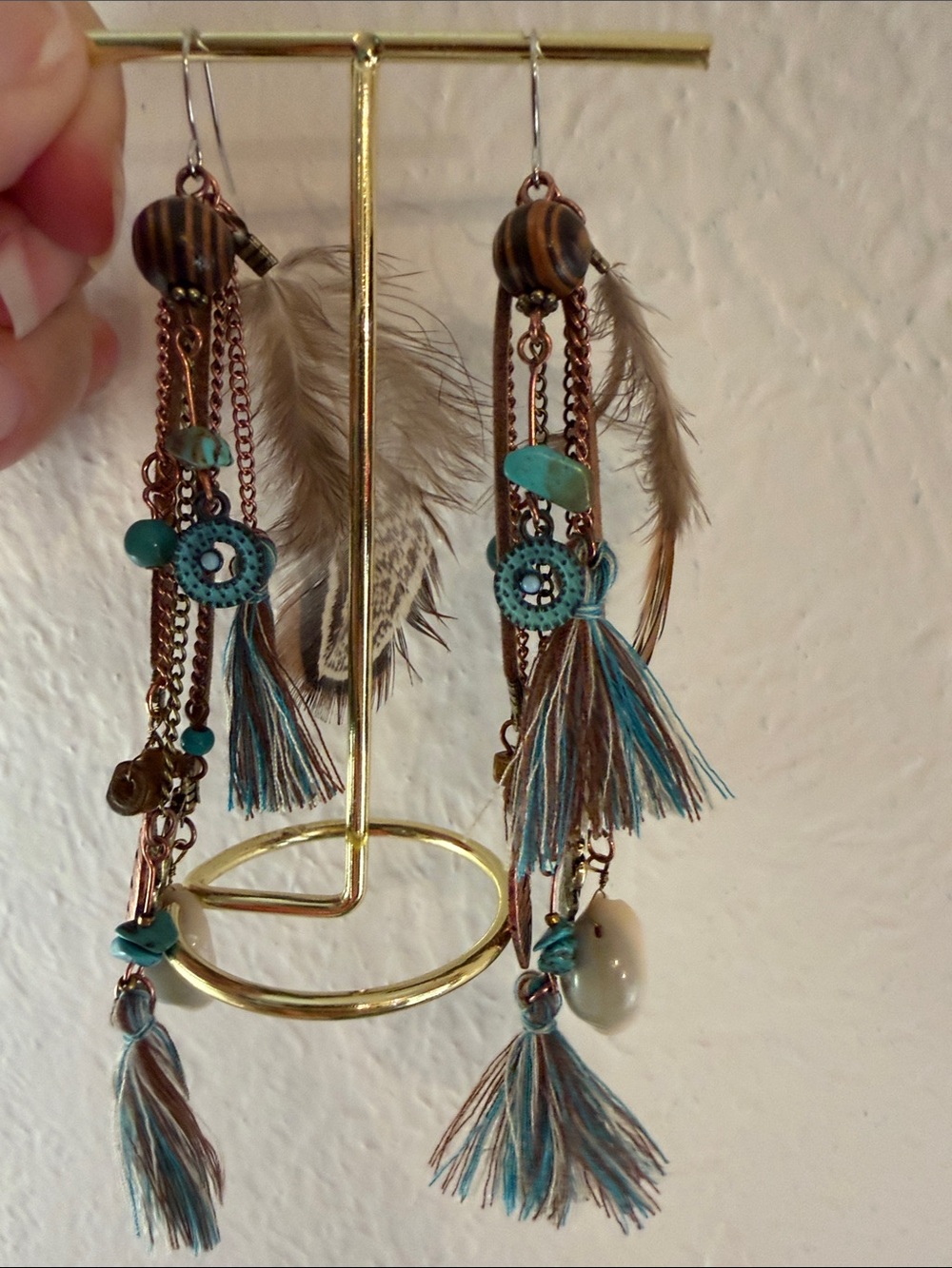 🪶🪶🪶3 for 12$🪶🪶🪶Bohemian Tassel and Shell Drop Earrings - Teal and Gold